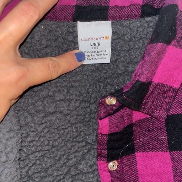 Carhartt Kids Heavyweight Flannel Sherpa Size 14 Lined purple and black Jacket - Picture 4 of 6